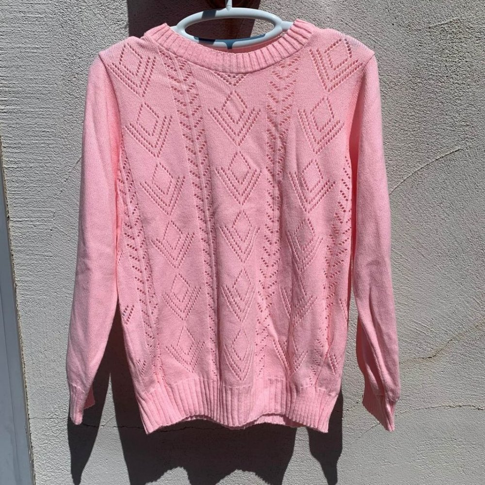 LEA Apparel Pink Lightweight Openwork Crochet Acrylic Sweater Size Medium SALE!